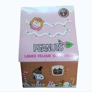 Woman's Peanuts Snoopy Gingerbread House Velour Sleep Pants Gift Set Size L NIB